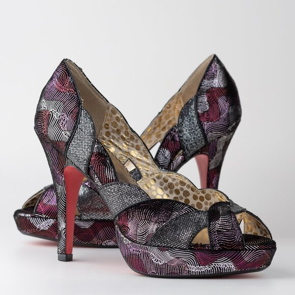 POETIC LICENSE VINTAGE REVIVAL Size 8.5 Black Metallic Heels - Picture 2 of 9